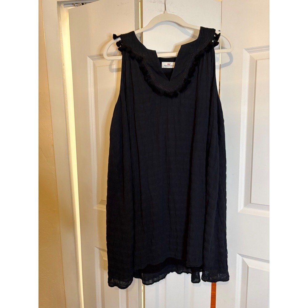 Vineyard Vines Black Sleeveless Dress with Pom Trim – Size L – Style 2Q010599